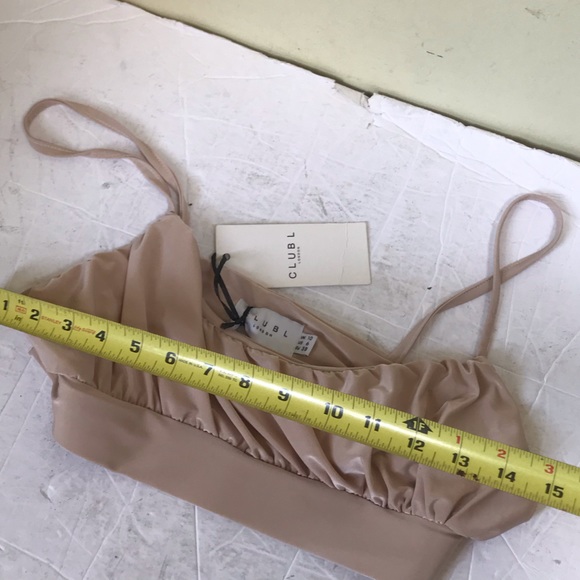 Clubl London NEW Bralette Nude Tank Bra Ruched Straps Stretch Wide Band Tan Tags - Picture 9 of 10